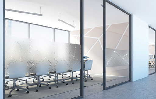 Textile inspired window film adds privacy to conference room